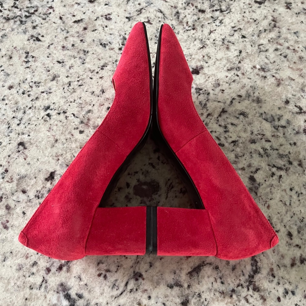 Vaneli Suede Pumps Womens 7.5 M Red Pointed Toe Block Heel Professional Classic - Picture 4 of 6